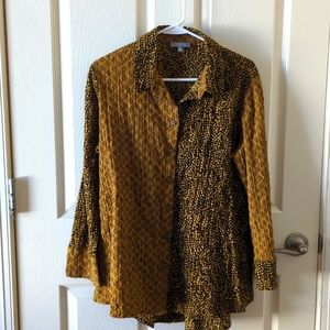 Habitat button-down shirt, size small, black and gold pattern.